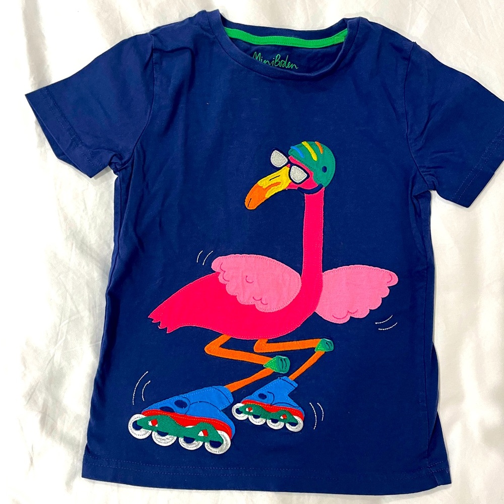 Mini Boden rollerblading flamingo T-shirt size 6-7